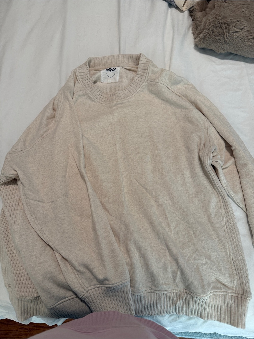 Aerie Crewneck Sweater in Light Beige